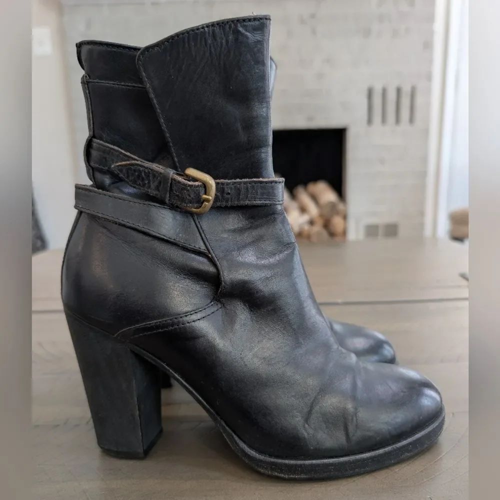 Billy Reid Verrazano Black Leather Buckle Booties Heeled Sz 8